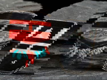 Gomeo Bobelu (Zuni, 1964-2022) Pair of Mosaic Inlay Katsina Pins