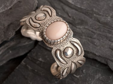 JJ Otero (Diné-Hopi, 21st century) Sterling Silver and Coral Cuff Bracelet