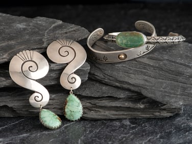Navajo and Tohono O'odham Cuff Bracelets and Earrings