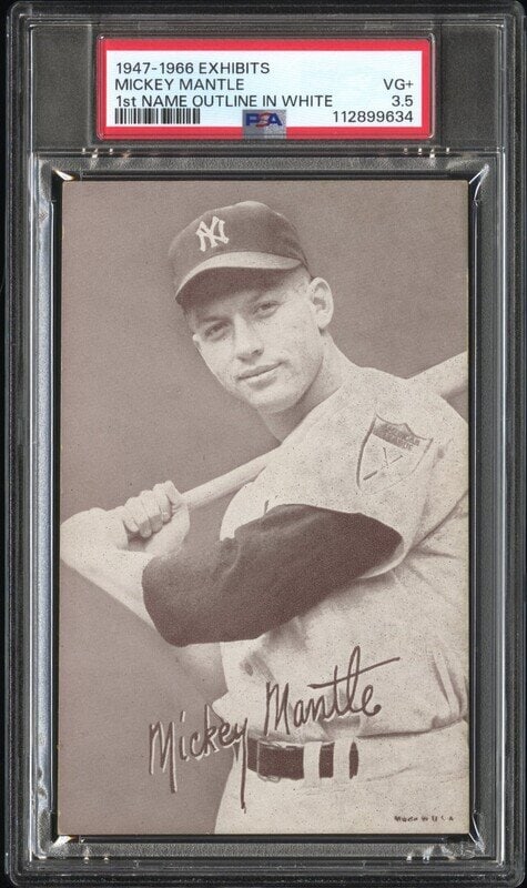 A 1947-66 Exhibits Mickey Mantle Baseball Card - NAME IN WHITE OUTLINE (PSA 3.5 VG+) (1 of 2)