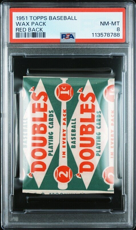 An Unopened Wax Pack of 1951 Topps Baseball Cards - RED BACK (PSA 8 NM-MT): An Unopened Wax Pack of 1951 Topps Baseball Cards - RED BACK (PSA 8 NM-MT) Property from a Midwest Collector This lot is located in Chicago.