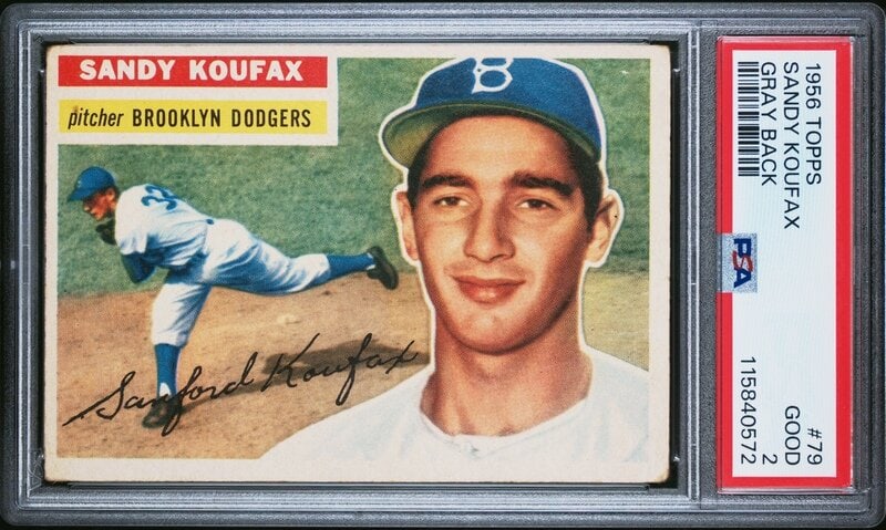 A 1956 Topps Sandy Koufax Baseball Card No. 79 - Gray Back (PSA 2 GOOD) (1 of 2)