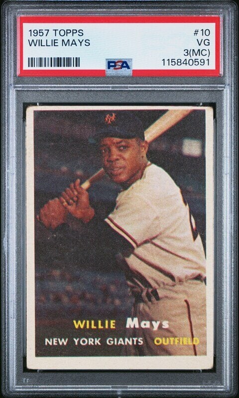 A 1957 Topps Willie Mays Baseball Card No. 10 (PSA 3 MC) (1 of 2)