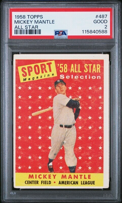 A 1958 Topps Mickey Mantle All Star Baseball Card No. 487 (PSA 2 GOOD) (1 of 2)
