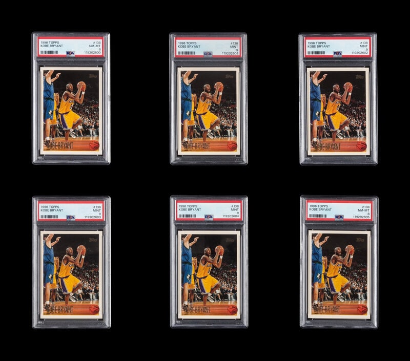 A Collection of Six PSA Graded 1996 Topps Kobe Bryant Rookie Basketball Cards No. 138 (Four PSA 9 MI (1 of 2)