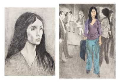Raphael Soyer (American, 1899-1987) Woman with Black Hair, 1979 and Passing By (Street Scene #3),
