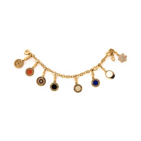 BULGARI, 'BVLGARI BVLGARI' YELLOW GOLD, DIAMOND, AND MULTIGEM CHARM BRACELET