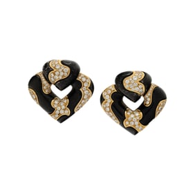 MARINA B., DIAMOND, BLACK ENAMEL, AND YELLOW GOLD 'PARDY' EARRINGS