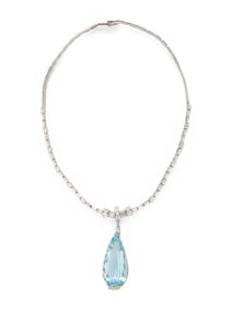 AQUAMARINE AND DIAMOND NECKLACE