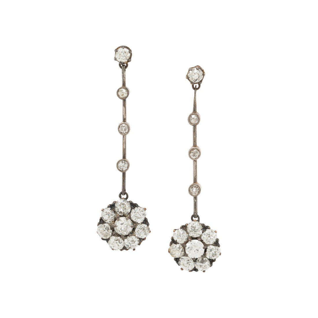 ANTIQUE, DIAMOND FLOWER DROP EARRINGS (1 of 2)