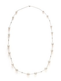 MIKIMOTO, BAROQUE CULTURED PEARL AND DIAMOND LONG CHAIN NECKLACE
