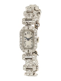 ART DECO, PLATINUM AND DIAMOND WATCH