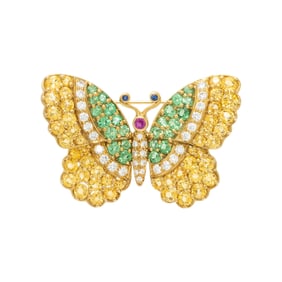 JEAN VITAU, YELLOW GOLD AND MULTIGEM BUTTERFLY BROOCH