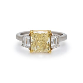 FANCY YELLOW DIAMOND AND DIAMOND RING