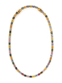 YELLOW GOLD AND MULTICOLOR SAPPHIRE NECKLACE