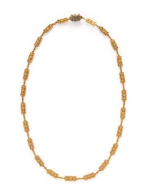 ANTIQUE, YELLOW GOLD AND TURQUOISE FANCY LINK CHAIN NECKLACE