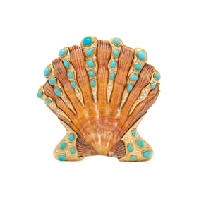 VERDURA, 'LION'S PAW' TURQUOISE, DIAMOND, AND YELLOW GOLD BROOCH