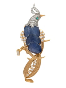 CARTIER, PARIS, SAPPHIRE, DIAMOND, AND EMERALD BIRD-OF-PARADISE BROOCH