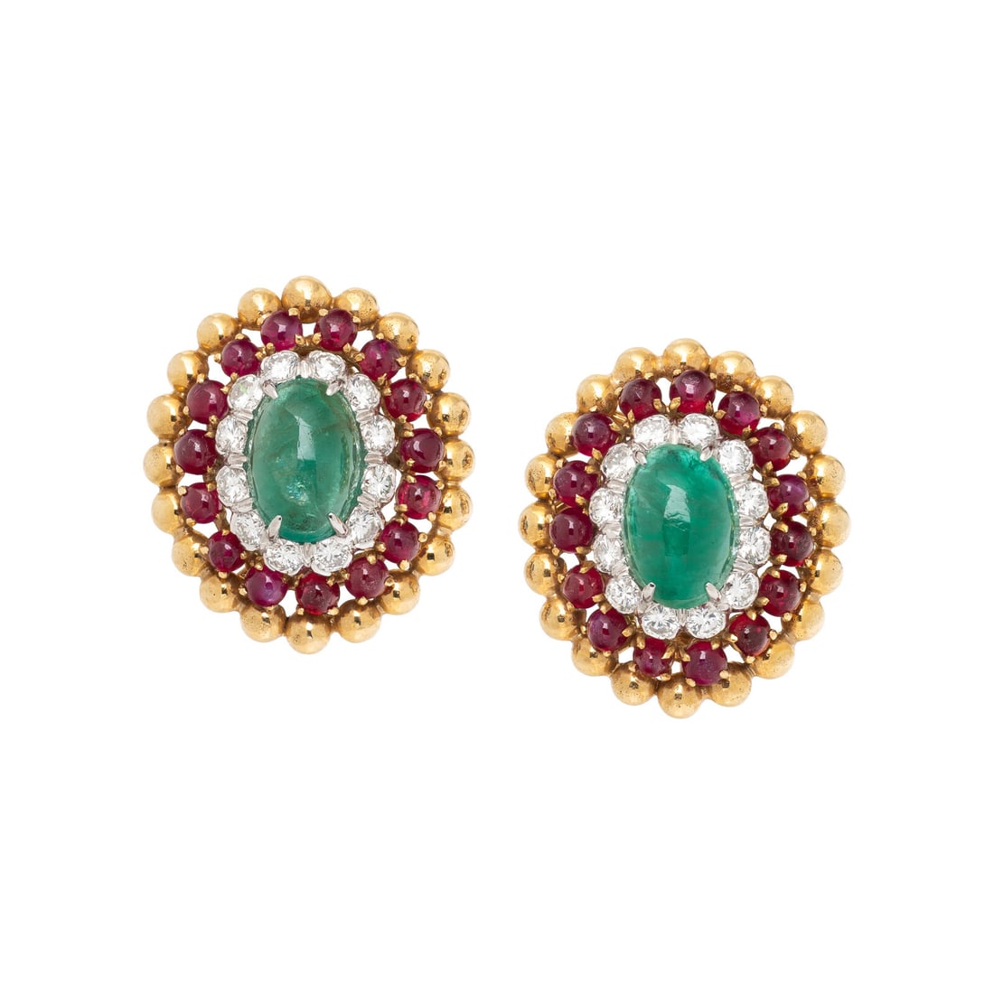 DAVID WEBB, YELLOW GOLD, EMERALD, RUBY, AND DIAMOND EARRINGS (1 of 2)