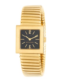BULGARI, REF. SQ222T 18K YELLOW GOLD 'QUADRATO' WATCH WITH TUBOGAS BRACELET