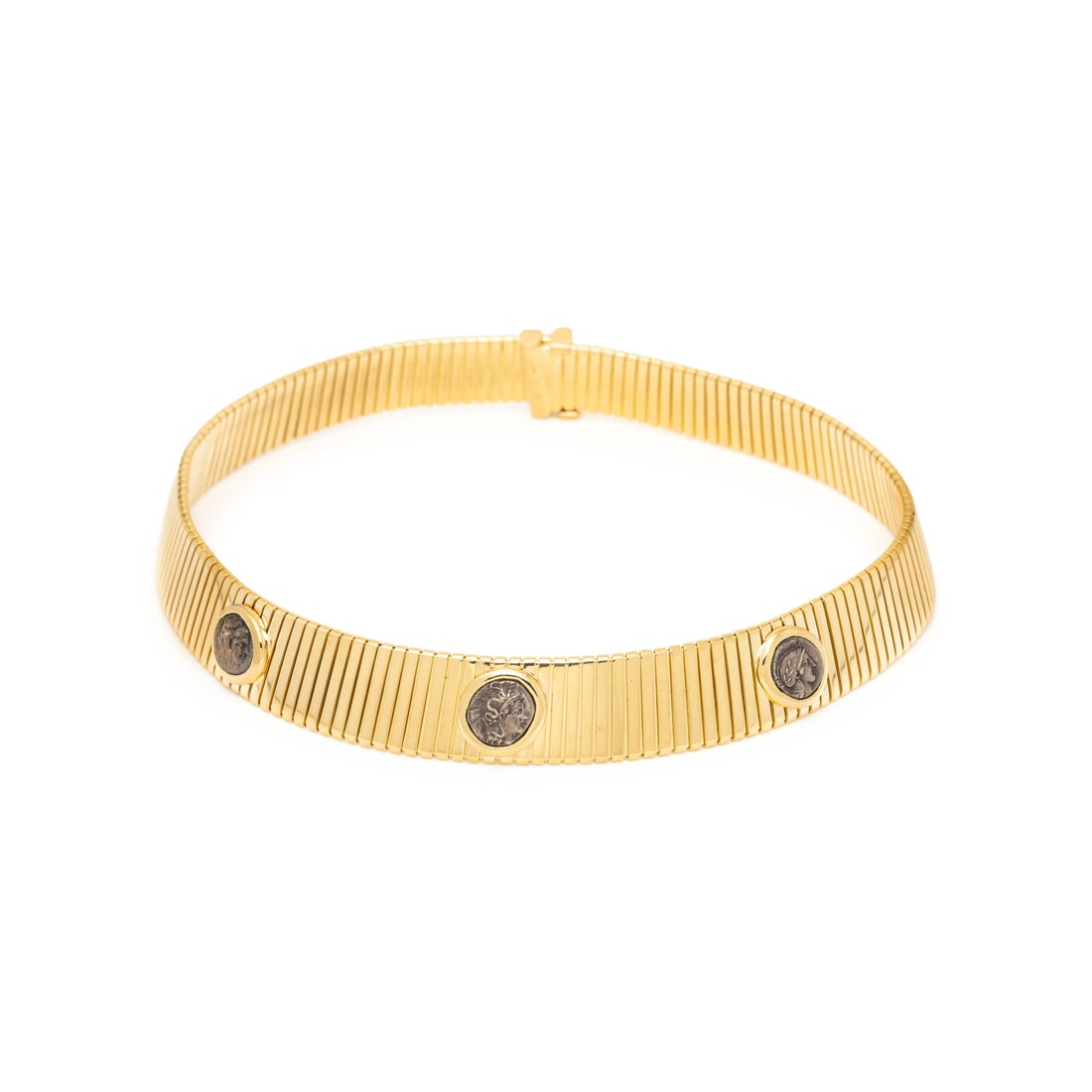 BULGARI, YELLOW GOLD 'MONETE' TUBOGAS CHOKER NECKLACE (1 of 2)