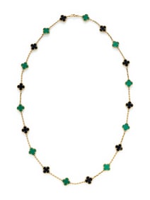VAN CLEEF & ARPELS, TWENTY MOTIF ONYX, CHRYSOPRASE, AND YELLOW GOLD 'ALHAMBRA' NECKLACE