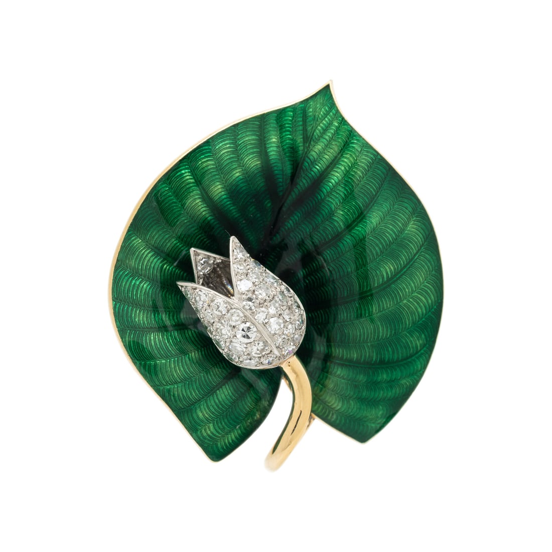 BOUCHERON, DIAMOND AND ENAMEL FLOWER BROOCH (1 of 2)