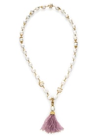 CULTURED BAROQUE PEARL, DIAMOND, PINK SAPPHIRE, AND YELLOW GOLD CONVERTIBLE NECKLACE AND PENDANTS