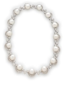 CULTURED PEARL AND DIAMOND NECKLACE
