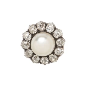 NATURAL PEARL AND DIAMOND SINGLE EARRING