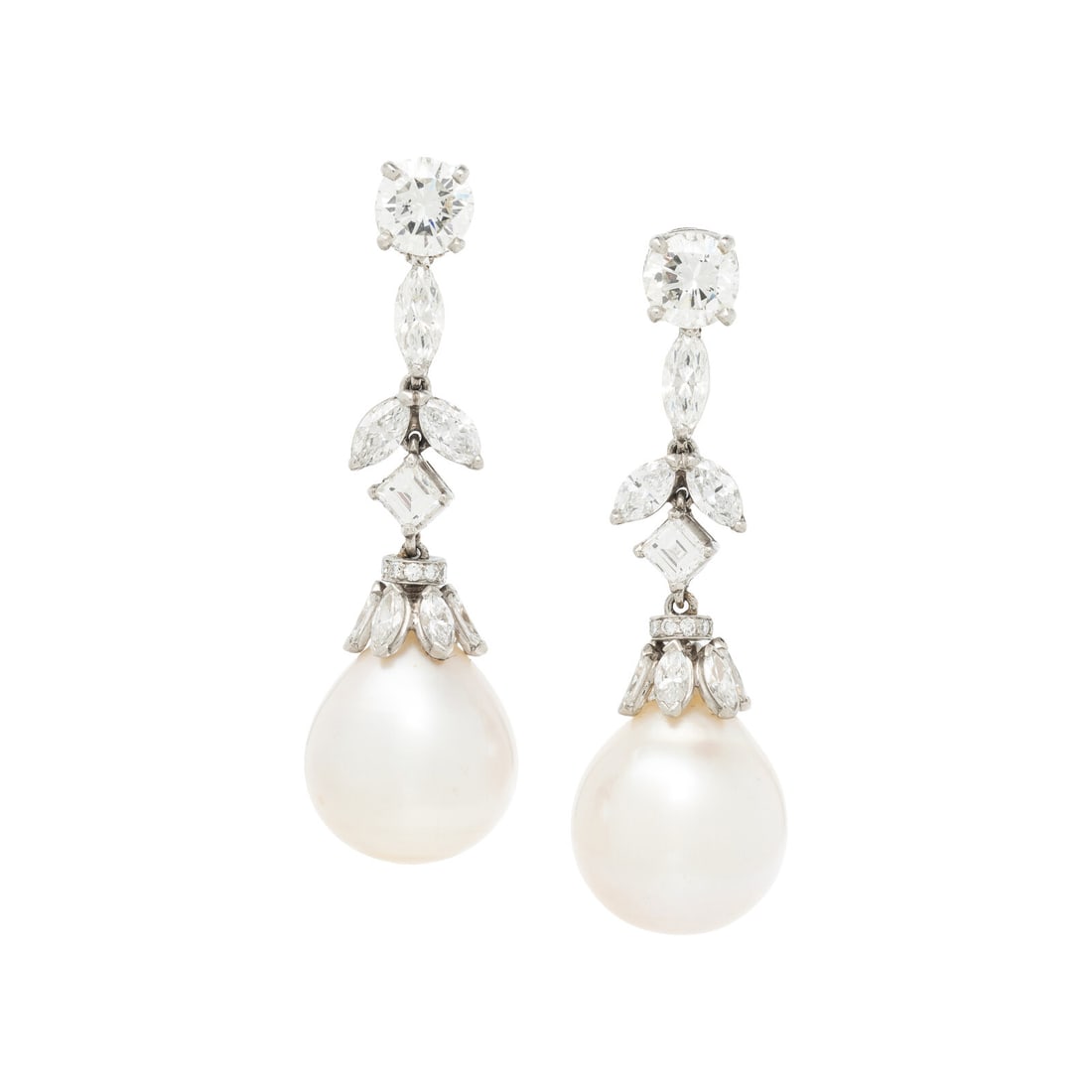 CULTURED PEARL AND DIAMOND DROP EARRINGS (1 of 2)