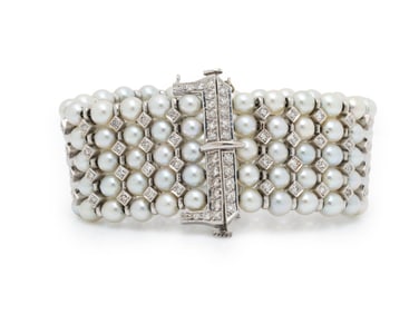CULTURED PEARL AND DIAMOND BRACELET