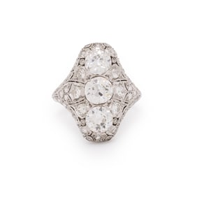 ANTIQUE, DIAMOND AND PLATINUM NAVETTE RING