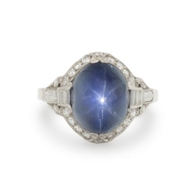ART DECO, STAR SAPPHIRE AND DIAMOND RING