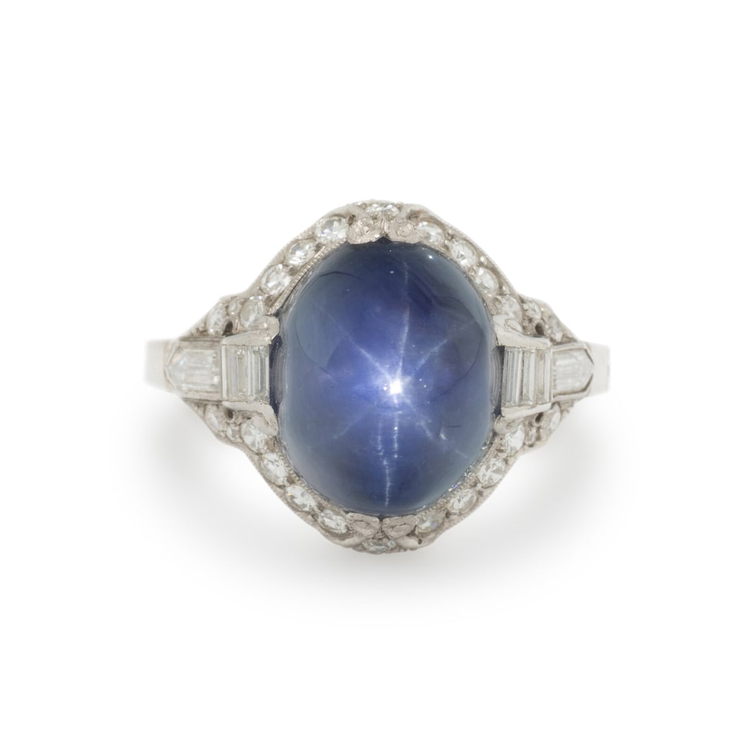 ART DECO, STAR SAPPHIRE AND DIAMOND RING (1 of 3)