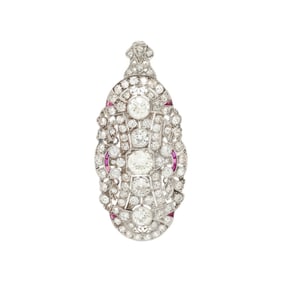 ART DECO, DIAMOND  PENDANT BROOCH