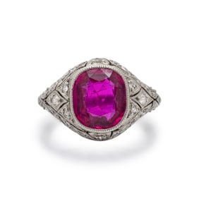 UNHEATED BURMESE RUBY AND DIAMOND RING