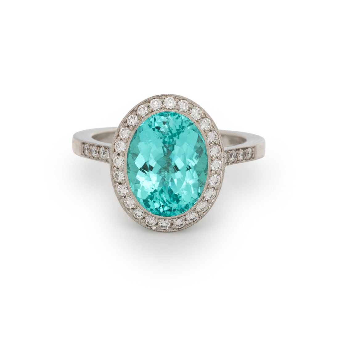 TIFFANY & CO., PARAIBA-TYPE TOURMALINE, DIAMOND, AND PLATINUM 'SOLESTE' 'LEAF BASKET' RING (1 of 6)
