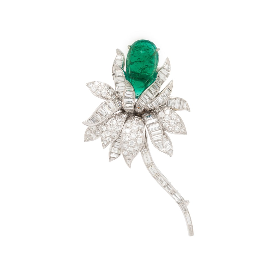 DAVID WEBB, EMERALD, DIAMOND, AND PLATINUM FLOWER BROOCH (1 of 2)