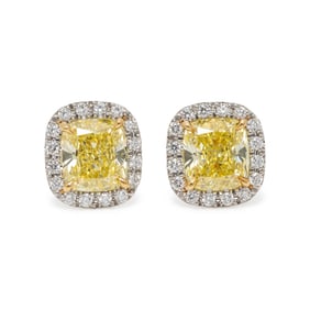 TIFFANY & CO., 'SOLESTE' FANCY INTENSE YELLOW DIAMOND AND DIAMOND STUD EARRINGS