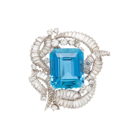 BOUCHERON, AQUAMARINE AND DIAMOND BROOCH
