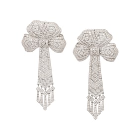 PAIR OF DIAMOND AND WHITE GOLD CONVERTIBLE BOW BROOCH EARRINGS