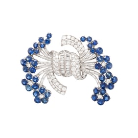 PAIR OF SAPPHIRE AND DIAMOND FLOWER CONVERTIBLE DRESS CLIPS