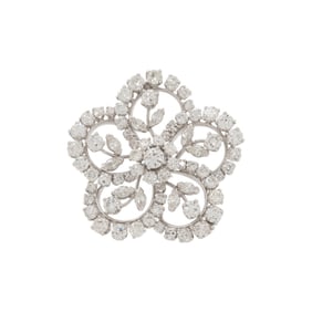 DIAMOND AND WHITE GOLD FLOWER BROOCH