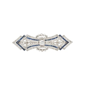 ART DECO, DIAMOND, SAPPHIRE, AND PLATINUM BROOCH