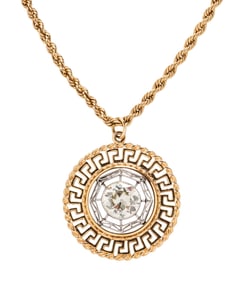 OLD EUROPEAN CUT DIAMOND AND YELLOW GOLD PENDANT NECKLACE