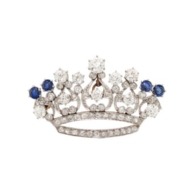 EDWARDIAN, PLATINUM-TOPPED GOLD AND DIAMOND CROWN PENDANT BROOCH