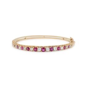 ANTIQUE, RUBY AND DIAMOND BANGLE BRACELET