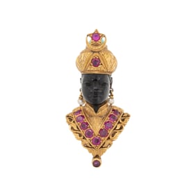 NARDI, YELLOW GOLD AND MULTIGEM FIGURAL BROOCH