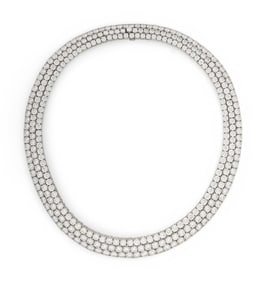 THREE ROW DIAMOND AND PLATINUM NECKLACE